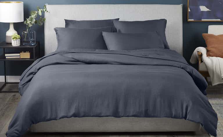 SuperSoft indigo sheets on bed